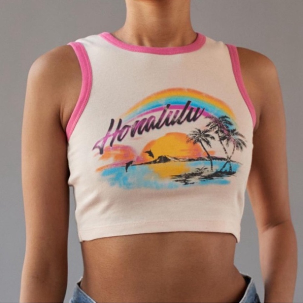 URBAN OUTFITTERS Honolulu Contrast Cropped Tank Top Women’s Large NWT NEW
